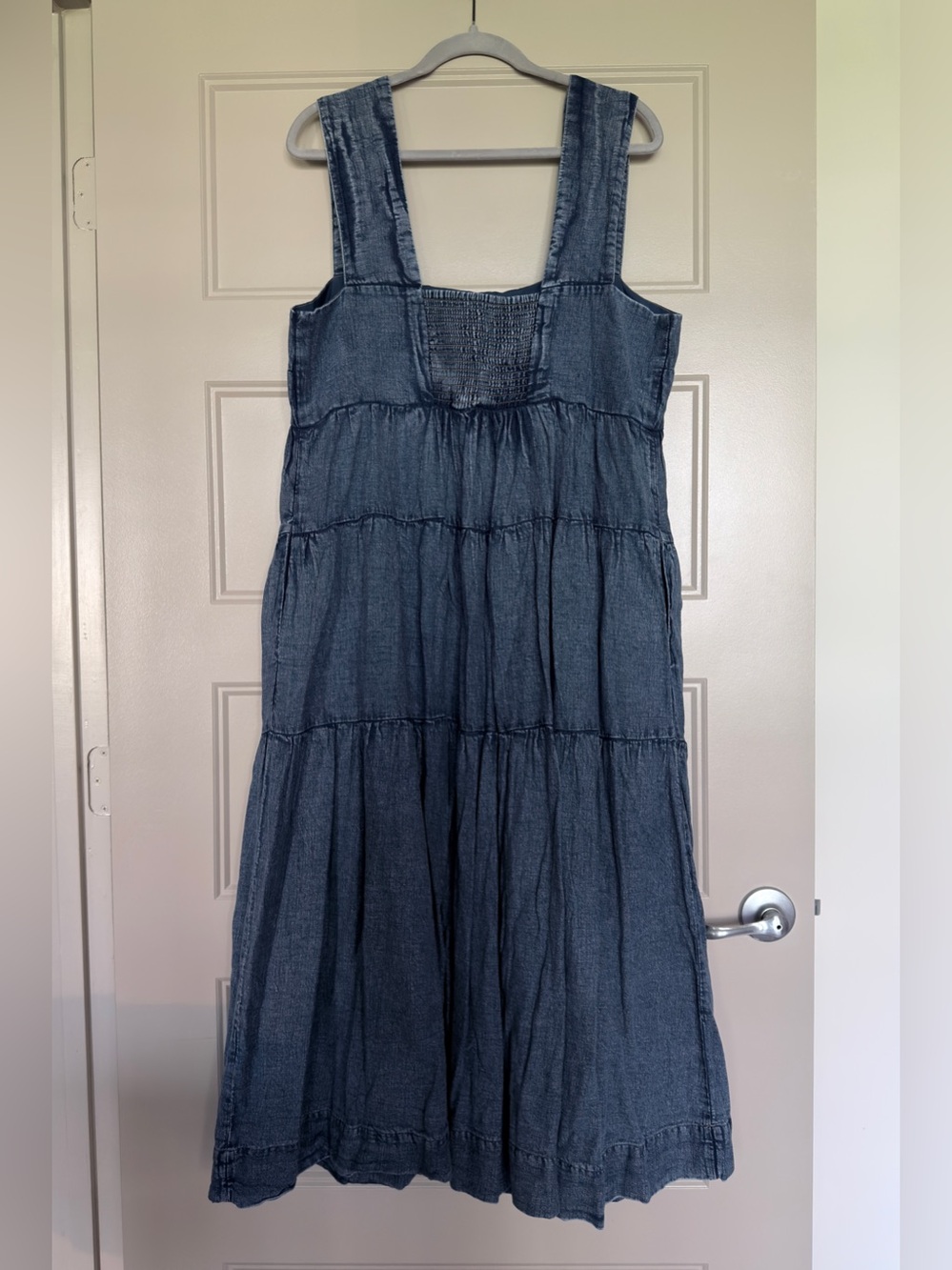 Helena Square-Neck Tiered Denim Midi Dress by Anthropologie XL - Picture 3 of 10